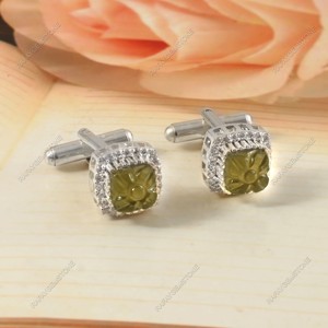 Boutons de manchette en verre platine, accessoires de chemise formelle vintage, cadeau de mariage pour le marié, bijoux de luxe pour homme, élégant, avec pierre précieuse Rafay - Product Image 1