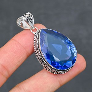 Magnifique pendentif en Tanzanite synthétique, très demandé, en argent sterling 925, fait main, bijou statement, cadeau pour femme - Product Image 2