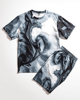 Ensemble de survêtement d'été pour homme, t-shirt à manches courtes et short en coton 100% avec impression numérique personnalisée, motif vague d'encre abstraite