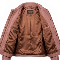 Veste en cuir véritable pour femme Dusty Rose, marron foncé, avec surpiqûres courbes, boutons-pression, col rabattu, style streetwear tendance, manteau d'extérieur