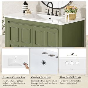 Mobile Bagno Verde Oliva da 36 Pollici con Lavabo in Ceramica e Armadietto Contenitore (Vecchio SKU SV000004AAF) - Product Image 6