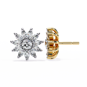Marquise Sunflower Diamond <b>Stud</b> <b>Earrings</b> – 1.3ctw Floral Halo CVD Lab Diamond 10K 14K 18K Solid <b>Rose</b> <b>Gold</b> Piercing Posts - Product Image 5
