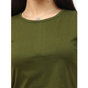 Camiseta Corta Verde Oliva para Mujer, Cuello Redondo, Manga Corta, Color Sólido, Estilo Casual, Primavera-Verano, Tejido de Algodón - Product Image 6