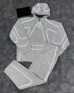 Men's Custom Regular Hooded Solid Nylon Tracksuit <b>Reflective</b> Windbreaker <b>Jacket</b> and Jogger Set Streetwear Manufacturer - Product Image 6