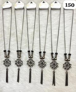 PingBling Bold Gunmetal <b>Long</b> <b>Necklace</b> with Smoky Crystal Floral Cluster Pendant and Multi-Chain Tassel for Women - Product Image 1