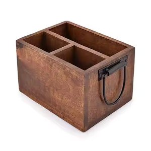 Four Compartment Standing Wooden Cutlery Holder <b>Caddy</b> for Home Hotel <b>Kitchen</b> Tableware Usage <b>Caddy</b> with Handle - Product Image 3