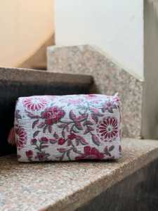 Pochette cosmétique bohème brodée en coton écologique, petite taille, fermeture éclair, portable, avec pompon blanc, pour maquillage - Product Image 1
