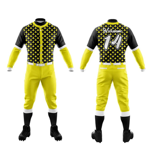 ชุดเครื่องแบบเบสบอลชาย เสื้อเจอร์ซีย์ลายสามเหลี่ยมสีเหลืองดำ พร้อมกางเกงสีเหลือง โพลีเอสเตอร์ระบายอากาศได้ดี เสื้อผ้าสำหรับผู้ใหญ่ - Product Image 3