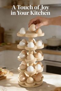 Rotating Pine Wooden <b>Egg</b> Holder 5-Tier Space Saving <b>Egg</b> <b>Storage</b> Rack 30 <b>Eggs</b> Capacity Kitchen Countertop Organizer Shelf - Product Image 2