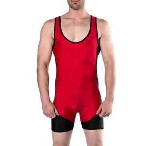 Men's Red Wrestling Singlet Full Sleeve Regular Fit <b>Polyester</b> Digital Print Solid Pattern Quick Dry Moisture Wicking All Seasons - Product Image 1