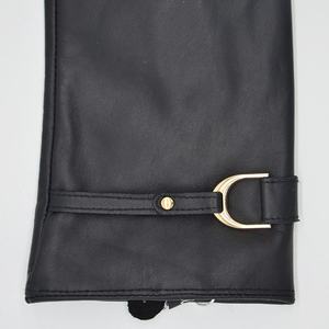 Black Leather Full <b>Finger</b> Fashion Bike Riding Leather <b>Gloves</b> With D-Ring Closure Wrist Length Thermal For Daily Winter Use - Product Image 3
