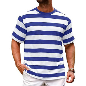 Camisetas de Manga Corta para Hombre, a Rayas, Cuello Redondo, Estilo Casual, Color Block, Elásticas, Ligeras, de Algodón, para Playa o Verano - Product Image 1