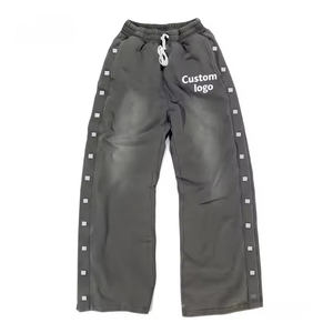 Custom Printed Sun Faded <b>Stacked</b> <b>Jogger</b> Double Waist Sweatpants Streetwear Acid Wash Distressed Baggy Track Pants for Men - Product Image 5