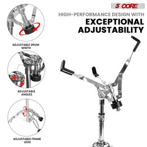 Supporto per rullante a treppiede rinforzato da 22 pollici regolabile con doppio rinforzo e porta bacchette, supporto per strumento musicale - Product Image 5