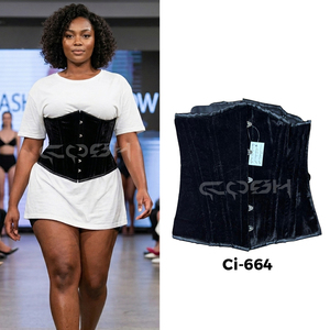 <b>Underbust</b> Steelboned Black Velvet Corset With Black Satin Trim With Busk Closure - Product Image 4