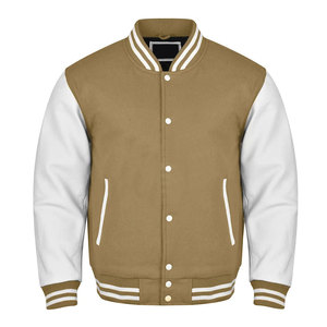 <b>Men's</b> Canvas Varsity <b>Jacket</b> Brown <b>White</b> Sleeve Casual Solid Color Turn-down Collar Polyester Cotton Material Winter Front Logo - Product Image 3