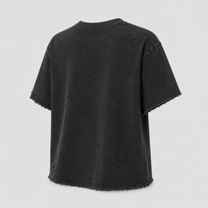 Camiseta Corta para Mujer de Calidad Superior, Nueva, Negra, con Agujeros Desgastados, Cuello Redondo, Corte Regular, Estilo Casual, Transpirable, Color Sólido - Product Image 2