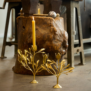 Gold Finish Metal Floral <b>Candle</b> Holder with Leaf Design Decorative Taper <b>Candle</b> Stand Elegant Home Table Centerpiece - Product Image 2