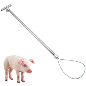 เสาจับหมูพลาสติกสแตนเลส ด้ามจับรูปตัว T อุปกรณ์จับสัตว์ป่า สายเหล็กปรับได้ เครื่องมือสำหรับฟาร์ม - Product Image 1