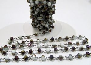 Shaded Purple Moonstone Rondelle 6 mm Briolette Faceted Beaded <b>Rosary</b> Chain - Product Image 4