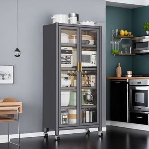 Open-Door Multilevel <b>Microwave</b> <b>Storage</b> Cabinet Floor Ceiling Kitchen Shelving Side Bowls Cabinets Kitchen Islands Carts - Product Image 1