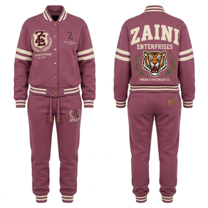 Chándal Deportivo de Felpa de Algodón y Poliéster de 450 GSM, Color Malva Empolvado, Casual, de Secado Rápido, Transpirable, con Logotipo Bordado Personalizado en Chenilla - Product Image 1