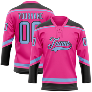 Custom <b>Pink</b> Ice Hockey Jersey V-Neck Sublimated Print Moisture Wicking Adult Unisex Three Quarter Sleeve - Product Image 5
