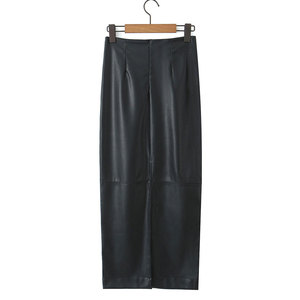 Women <b>PU</b> Pencil <b>Skirt</b> Knee-Length Solid Color Shiny Minimalist Design All Seasons Wear - Product Image 3