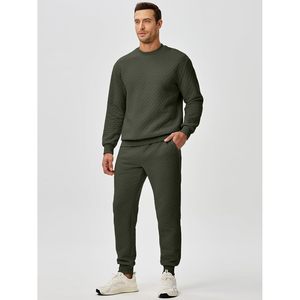 Custom Men's Comfortable Quilted 2-Piece Casual Outfits <b>Crewneck</b> Sweatshirt & Joggers Sweatpants for Jogging & Sports - Product Image 6