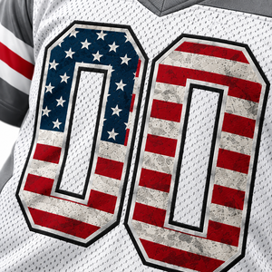 Maillot de football américain pour homme, imprimé drapeau USA, col en V, manches courtes, maille respirante, uniforme personnalisé avec nom et numéro - Product Image 6