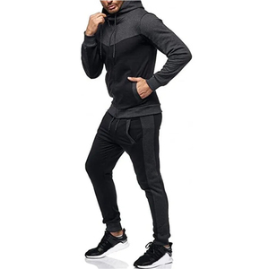 Survêtement à capuche pour homme, noir et gris, avec blocs de couleur, manches longues, fermeture éclair sur le devant, pantalon de jogging, tenue décontractée d'automne, coupe régulière, polyester et coton - Product Image 2