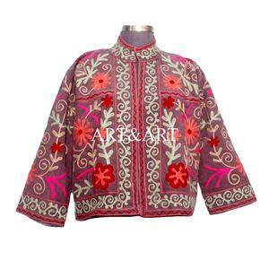 Chaqueta Corta con Bordado Floral Vintage, Forro de Algodón a Rayas, Hecha a Mano, Transpirable, de Secado Rápido, Estilo Informal para Fiestas - Product Image 2