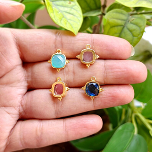 Wholesale jewelry cushion cut gemstone <b>pendant</b> charms connector beaded design 18k gold plated diy single <b>bail</b> making jewelry - Product Image 6