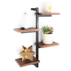 Industrial Metal <b>Pipe</b> Wall <b>Shelf</b> 4 Tier Wood Storage Ledge Hanging Storage Rack Living Room Wall Mounted Bookshelf Organizer - Product Image 4