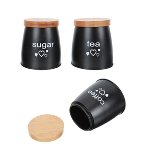 Modern Matte Black Metal Kitchen Storage Jars Airtight <b>Tea</b> Coffee <b>Sugar</b> <b>Canister</b> Set Wooden Lid Food Storage Container Metal Jar - Product Image 1