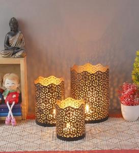 Gold Filigree Metal Tea Light Candle Holder Set Decorative Hollow Iron Votive Lantern for Diwali <b>Wedding</b> Table Centerpiece Decor - Product Image 1