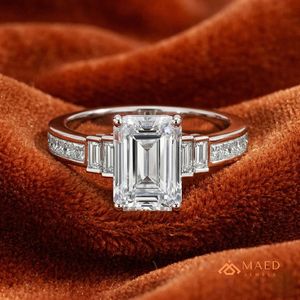 Moissanite <b>Emerald</b> Cut <b>Ring</b> for Women <b>Silver</b> Tone Engagement Wedding Anniversary Party Gift Jewelry Elegant Luxury Daily Wear - Product Image 5
