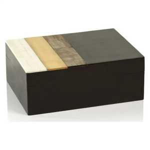Coffret de rangement pour bijoux en bois fait main avec incrustation de corne, design rayé, à couvercle, rectangulaire, empilable, boîte de rangement pour souvenirs - Product Image 3