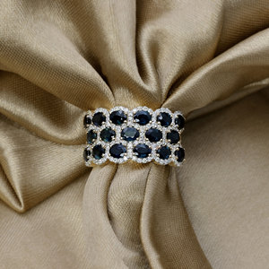 Bague en or jaune 14 carats avec saphir bleu naturel et grappe de diamants pour femme |   Bijoux fins de coupe ovale, vente en gros, OEM, ODM - Product Image 6
