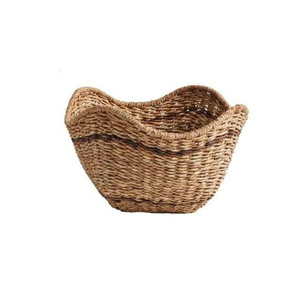 Handmade Rattan Storage Baskets Set Of 2 Bohemian Woven Round Natural Fiber Organizers For Living Room Decor - Product Image 2