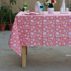 Indian Block Print Tablecloth Floral Cotton <b>Table</b> Cover Pink French Tablecloth Rectangle <b>Table</b> Cloth Dining <b>Table</b> <b>Decor</b> - Product Image 1