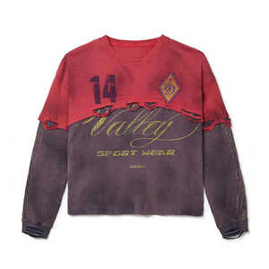 Top Tshirts Manufacture Custom Vintage Washed Distressed Long Sleeve Thermal <b>Waffle</b> Streetwear T-<b>Shirt</b> - Product Image 4