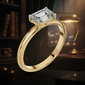 Bague de fiançailles solitaire en or jaune avec diamant de laboratoire taille émeraude pour femme, cadeau d'anniversaire de mariage - Product Image 1