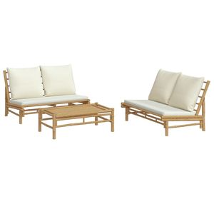 Conjunto de Muebles de Jardín Color Crema con Módulos de Bambú Natural y Poliéster, Muebles Modulares para Exteriores - Product Image 3