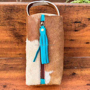 Nouveaux cheveux faits à la main sur la peau de vache Turquoise gland trousse de toilette pour femmes Western en cuir véritable sacs à cosmétiques pour le stockage de maquillage - Product Image 4