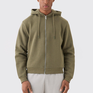 Sweat-shirt à capuche zippé pour homme, vert olive, coupe ample, couleur unie, coton French Terry, vêtement décontracté, impression de logo sur le devant - Product Image 5