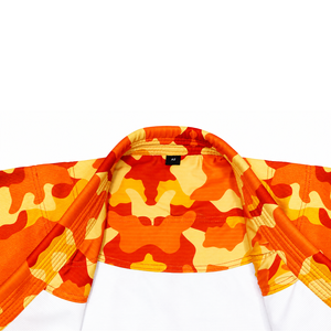 Kimonos de Jiu-Jitsu con Rayas Militares de Camuflaje, Patrón Naranja y Amarillo, Unisex, Diseño Tradicional de Camuflaje para Niños - Product Image 5