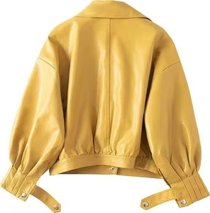 Chaqueta de Cuero Premium Transpirable de Alta Calidad para Mujer, Color Amarillo, Mangas Plisadas, Corte Holgado, Chaqueta de Cuero Puro, 2026 - Product Image 2