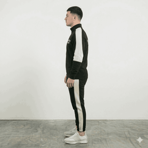 REXFIT SPORTS Survêtement Homme Entièrement Zippé Noir Blanc Imprimé Lettres Tenue de Sport Ensemble Jogging Coupe Droite Vêtement d'Automne - Product Image 3