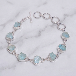 Natural Raw Aquamarine <b>Bracelets</b> Gift for Girl 925 Sterling Silver Wholesale Jewelry Handmade Link Chain <b>Bracelet</b> Daily Wear - Product Image 2